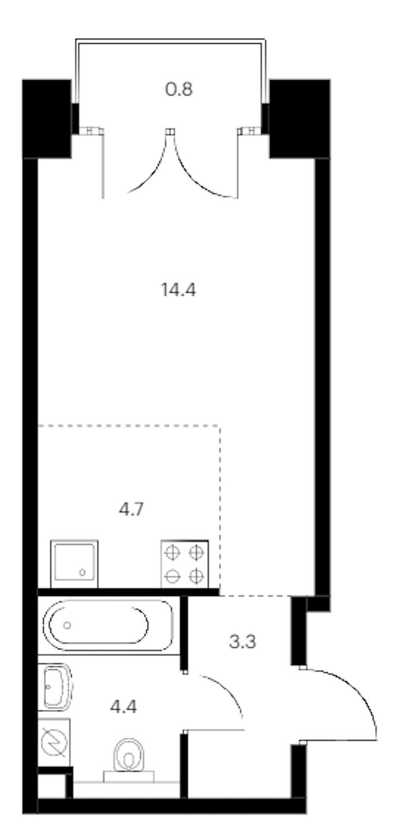 Квартира студия 27.6 м², 6/9 эт., ЖК «Лермонтовский 54»